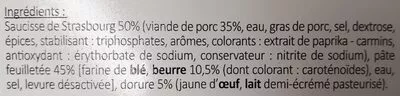 Lista de ingredientes del producto Feuilletés saucisse de Strasbourg Mix 95 g (6 pièces de 16 g environ)