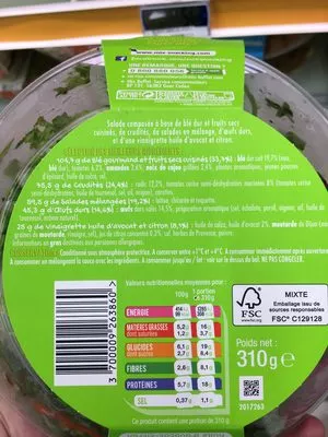 Lista de ingredientes del producto Buddha Bol Œuf Crudités, 310g Mix buffet, Mix 310g