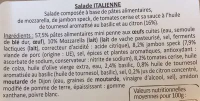 Lista de ingredientes del producto Salade italienne - 250 g