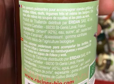 Lista de ingredientes del producto Sauce Sriracha Racines Bio 250 g