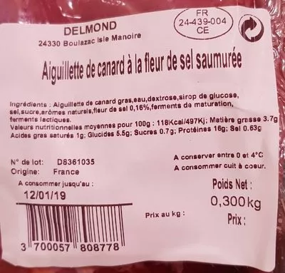 Lista de ingredientes del producto Aiguillette de canard  0,300 kg