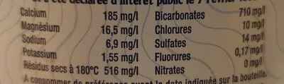 Lista de ingredientes del producto Eau minérale naturelle pétillante Orezza 1 l e