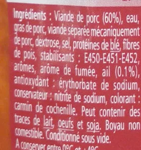 Lista de ingredientes del producto Saucisson Cuit à l'Ail Sans marque, Brocéliande 300 g