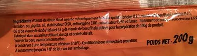 Lista de ingredientes del producto Le sec épicé volaille et boeuf Oriental Viandes 200 g