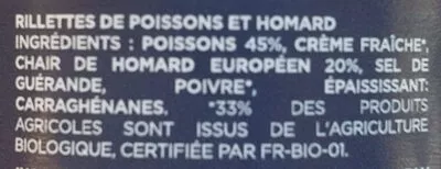 Lista de ingredientes del producto Rillettes au homard européen Autour du Saumon 90 g