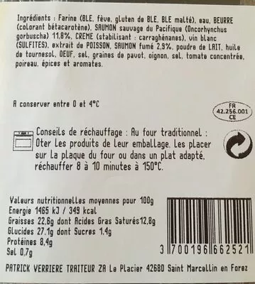 Lista de ingredientes del producto Feuilleté au saumon  