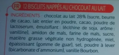 Lista de ingredientes del producto Biscuits nappés choco'lait Valpiform' 12