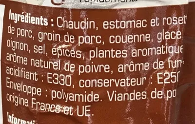 Lista de ingredientes del producto Andouille pur porc Amand Terroir 300 g