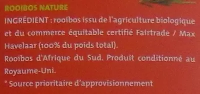 Lista de ingredientes del producto Rooibos nature bio & équitable Alter Eco 40 g (20 x 2 g)