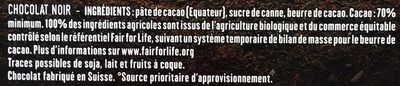 Lista de ingredientes del producto Chocolat noir Equateur 70% Alter Eco 100g