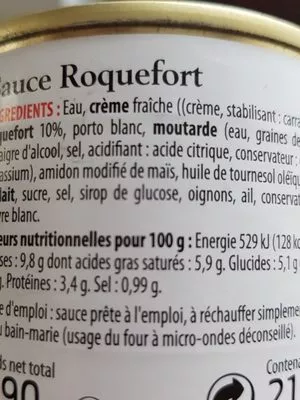 Lista de ingredientes del producto sauce roquefort  