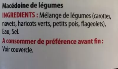 Lista de ingredientes del producto Macédoine de Légumes  330 g