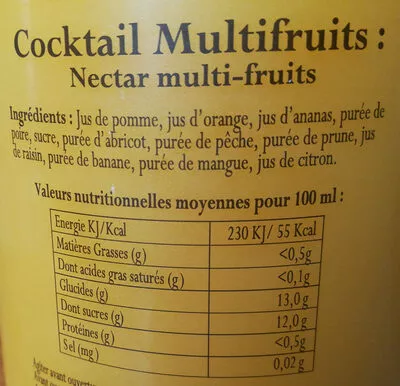 Lista de ingredientes del producto Cocktail multifruits Jean D'Audignac 1 l