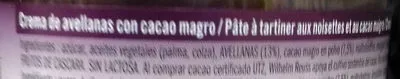 Lista de ingredientes del producto Crema de cacao con avellanas sin lactosa Noisetti 400 g