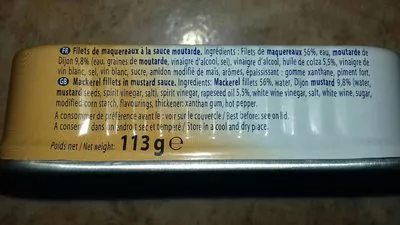 Lista de ingredientes del producto Filet de maquereaux à la moutarde  