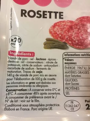 Lista de ingredientes del producto Rosette Tous les jours 200 g