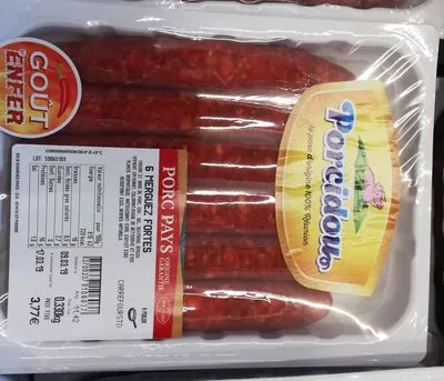 Lista de ingredientes del producto Merguez forte Porcidou 330g