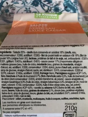 Lista de ingredientes del producto Salade Caesar  210 g