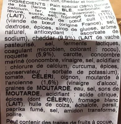 Lista de ingredientes del producto Wrap effiloché de bœuf moutarde Starbucks 200g