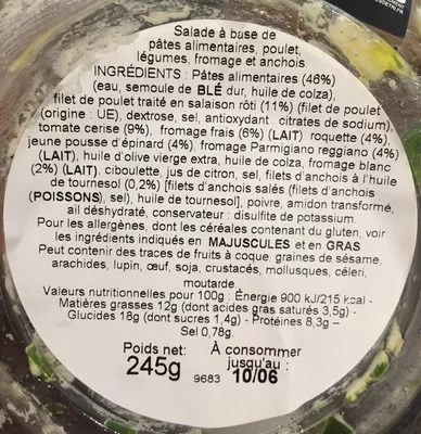 Lista de ingredientes del producto Salade caesar Starbucks 245 g