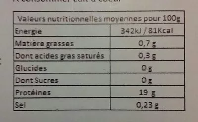 Lista de ingredientes del producto Filet de lieu noir Leclerc 