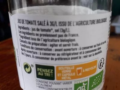 Lista de ingredientes del producto Jus de rêve tomate Jus de Rêve 