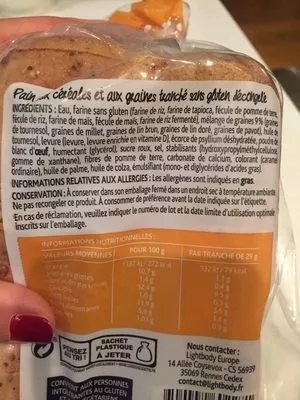 Lista de ingredientes del producto Pain aux cereales moelleux Lightbody Europe 350g