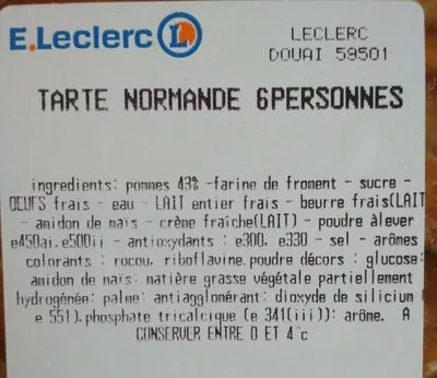 Lista de ingredientes del producto Tarte Normande Aux pommes 6/8 parts Leclerc 