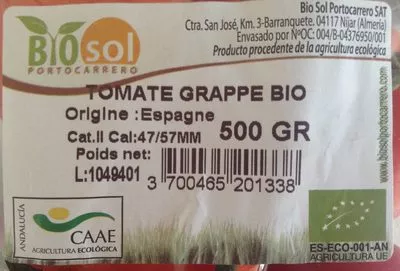 Lista de ingredientes del producto Tomate grappe bio Biosol 500 g