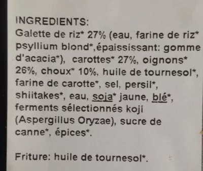 Lista de ingredientes del producto NEMS Végétariens Carte Nature 