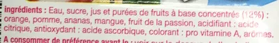 Lista de ingredientes del producto Tropical JFA, Jus de Fruits d'Alsace 33 cl