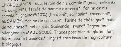 Lista de ingredientes del producto Far riz comp graines Belledonne, Pain de Belledonne 2,4 kg