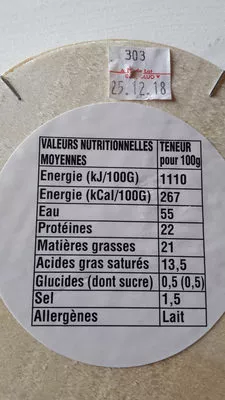 Lista de ingredientes del producto Camembert de Normandie Pré Saint-Jean, Fromagerie du val de Sienne 250g