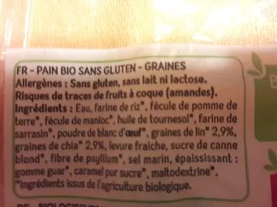 Lista de ingredientes del producto Pain Aux Graines Sans Gluten 420G Céliane 420 g