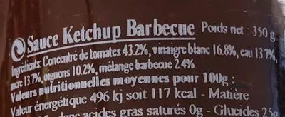 Lista de ingredientes del producto sauce ketchup barbecue  