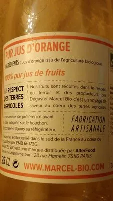 Lista de ingredientes del producto Pur jus d'orange Marcel Bio 25 cl