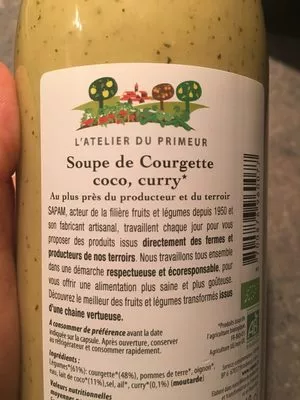 Lista de ingredientes del producto Soupe courgette coco curry L’atelier Du Primeur 