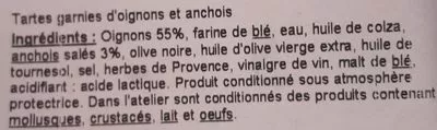 Lista de ingredientes del producto Pissaladières  