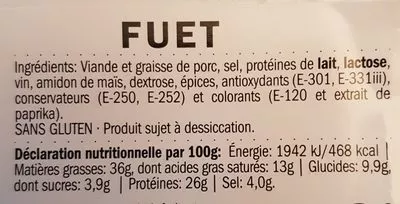 Lista de ingredientes del producto Fuet La Catalane 