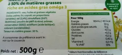 Lista de ingredientes del producto Matière grasse végétale  500 g