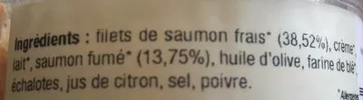 Lista de ingredientes del producto Rillettes de saumon Les Saveurs Granvillaises 