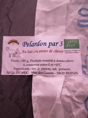 Lista de ingredientes del producto Pélardon SARL PFDPDG 3