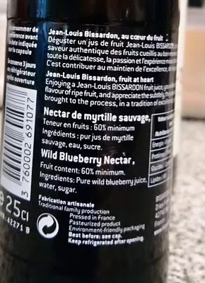 Lista de ingredientes del producto Myrtille sauvage nectar Jean Louis Bissardon 25 cl