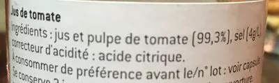 Lista de ingredientes del producto Jus de tomate L'Arbre à Jus 1 L