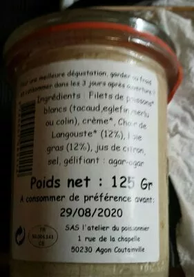 Lista de ingredientes del producto Rillettes à la langouste et au foie gras L'Atelier du Poissonnier 