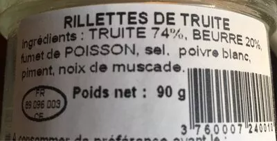 Lista de ingredientes del producto Rillette de truite  90 g