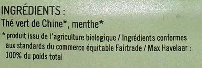 Lista de ingredientes del producto Casbah Thé vert menthe La route des comptoirs 100 g