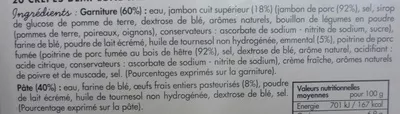 Lista de ingredientes del producto 20 crêpes demi-lune jambon emmental Toupargel 1 kg