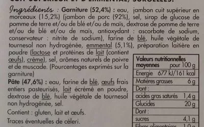 Lista de ingredientes del producto 6 crêpes roulées jambon emmental Toupargel 252 g (6 x 42 g)