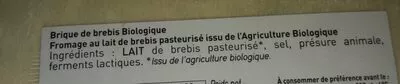 Lista de ingredientes del producto Brique De Brebis Bio Fromagerie de la Lémance 